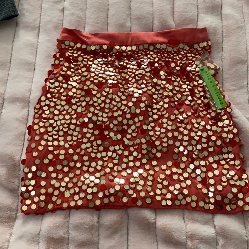 Alice + Olivia red sequin mini skirt - never worn!